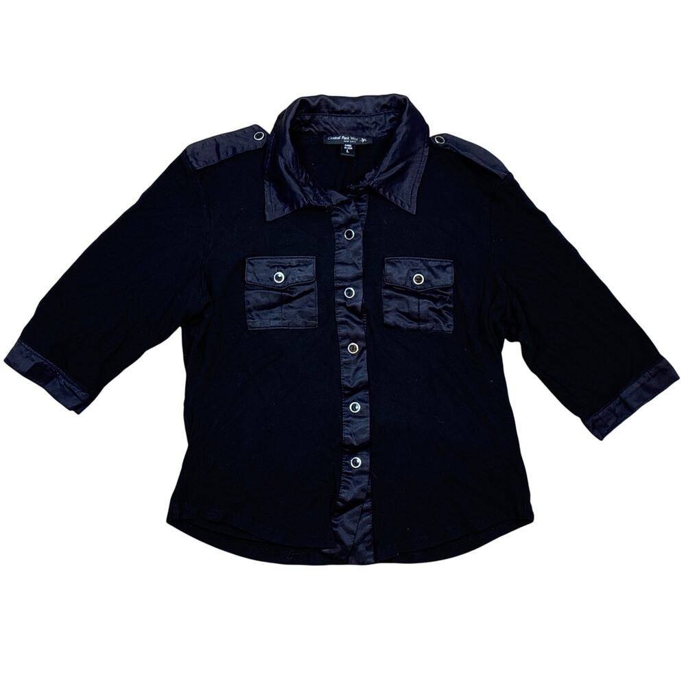 Vtg 90s Central Park West New York Button up rayon Black collared shirt top USA